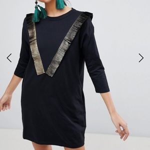 Traffic People Long Sleeve T-Shirt Dress With Frin